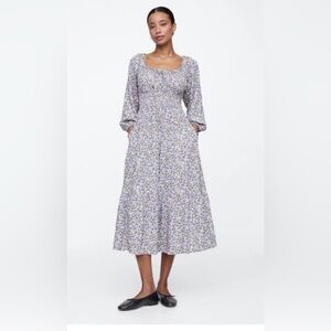 Gap Tie-Neck Smocked Ditsy Floral Print Midi Dress NWT XL Wedding Guest Vacation